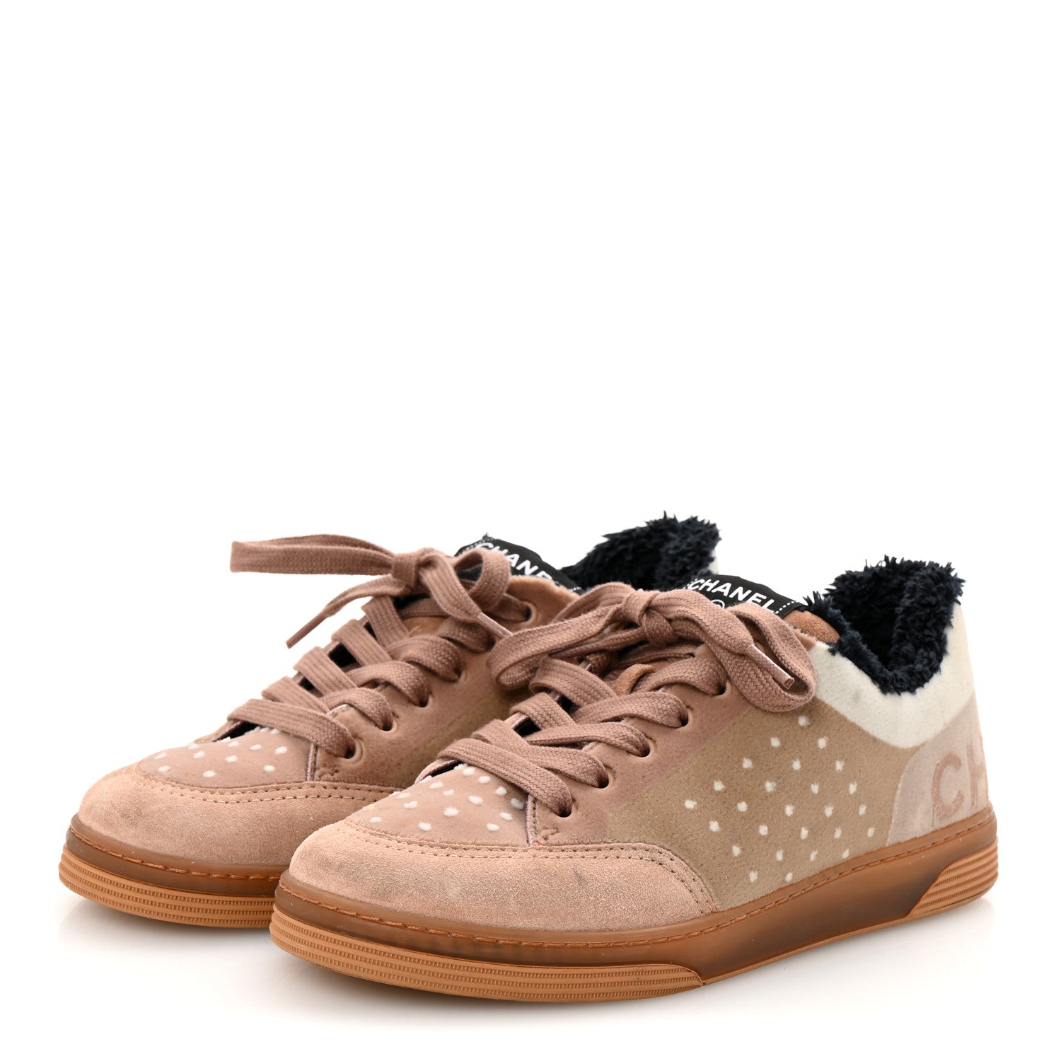 Chanel Fabric Suede Calfskin Logo Sneakers Light Beige 4 of 9
