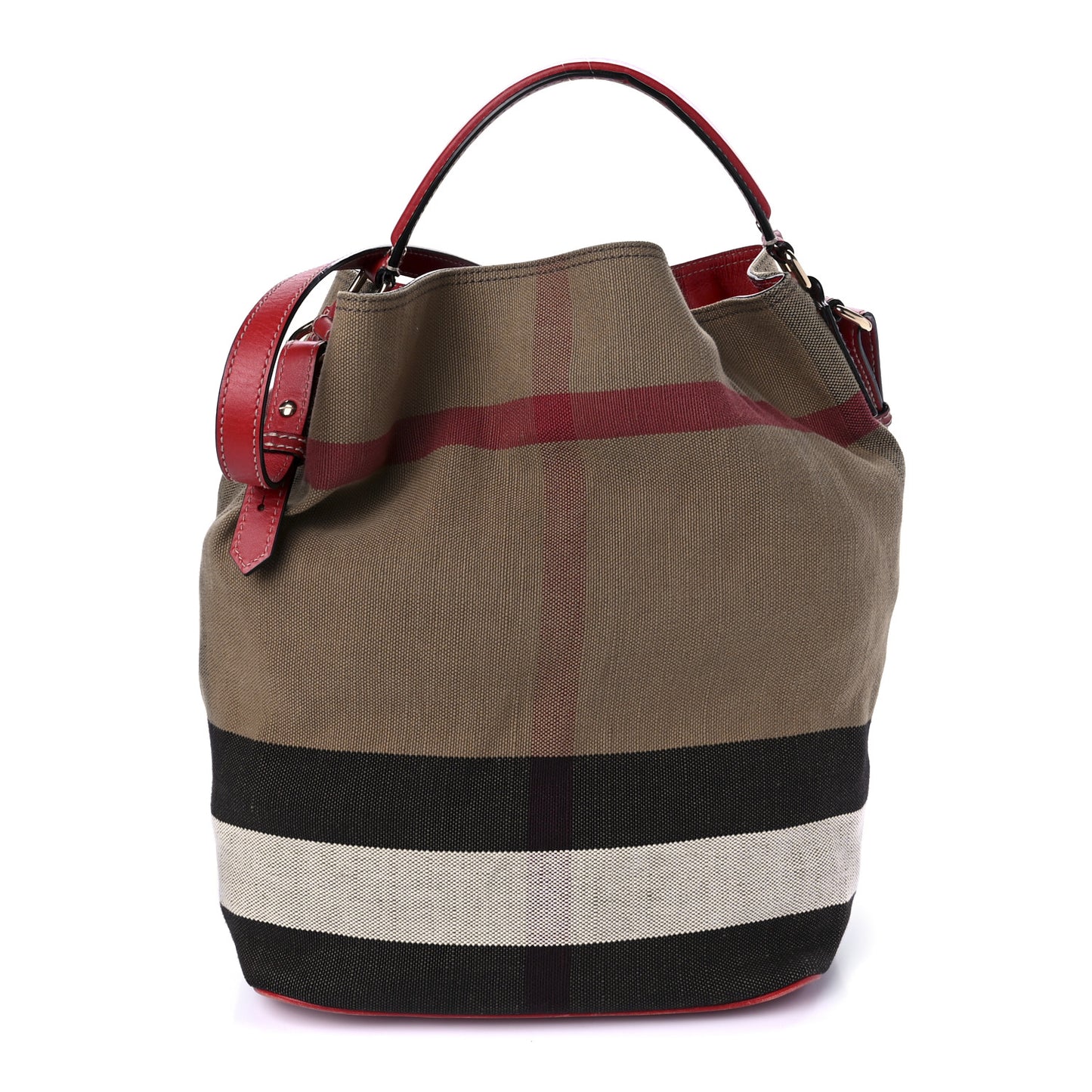 Canvas Mega Check Medium Ashby Bucket Bag Red