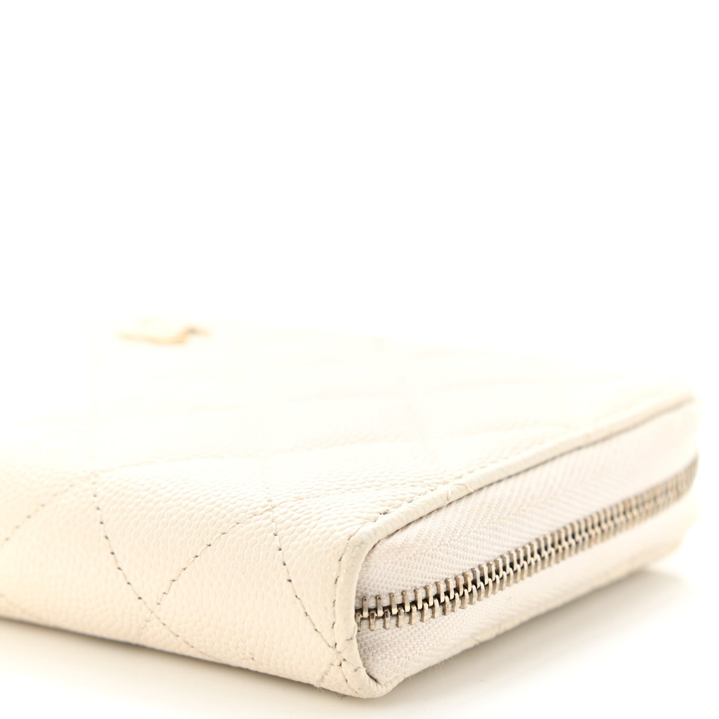 Caviar Quilted Large Gusset Zip Around Wallet White
