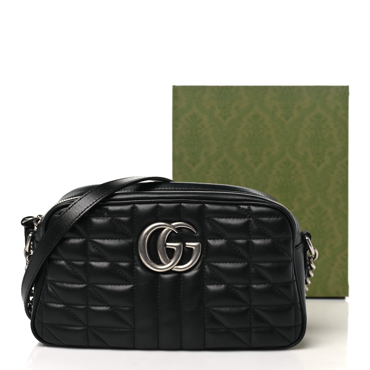 Gucci Calfskin Matelasse Aria Small GG Marmont Chain Shoulder Bag Black 11 of 11