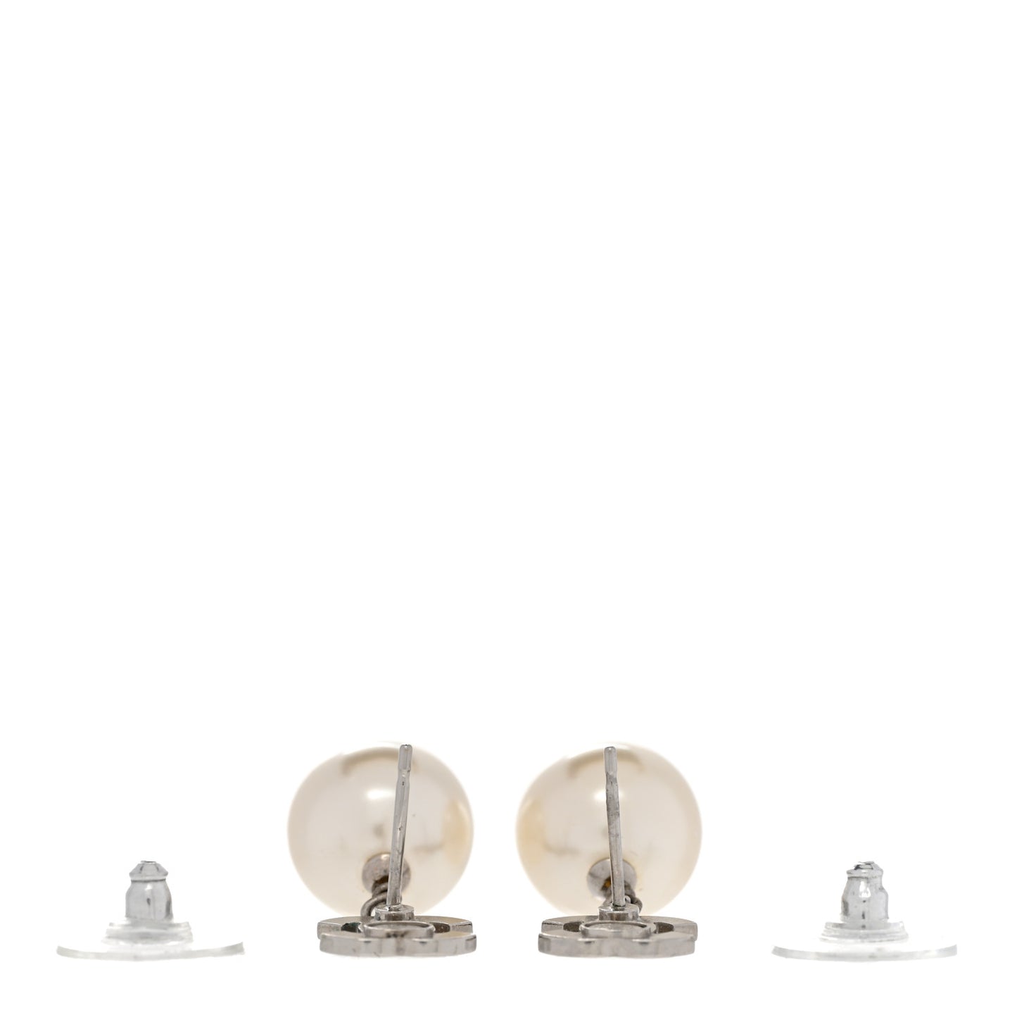 Crystal Pearl CC Drop Earrings Silver Pearly White