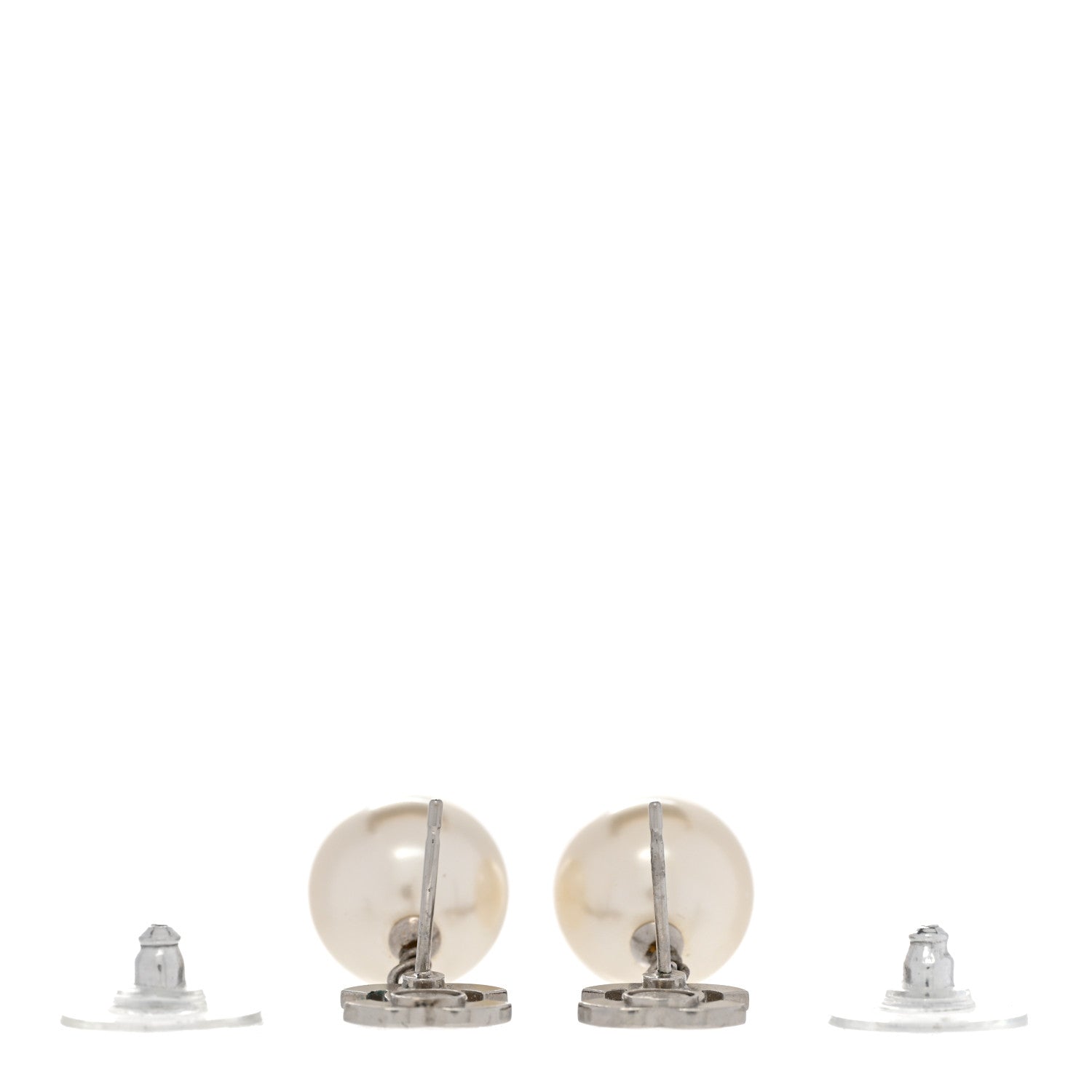 Chanel Crystal Pearl CC Drop Earrings Silver Pearly White 3 of 6