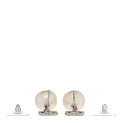 Chanel Crystal Pearl CC Drop Earrings Silver Pearly White 3 of 6