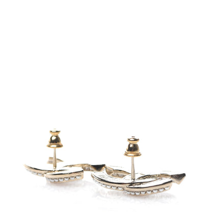 Chanel Crystal Pearl Chain Mania CC Earrings Gold 3 of 5