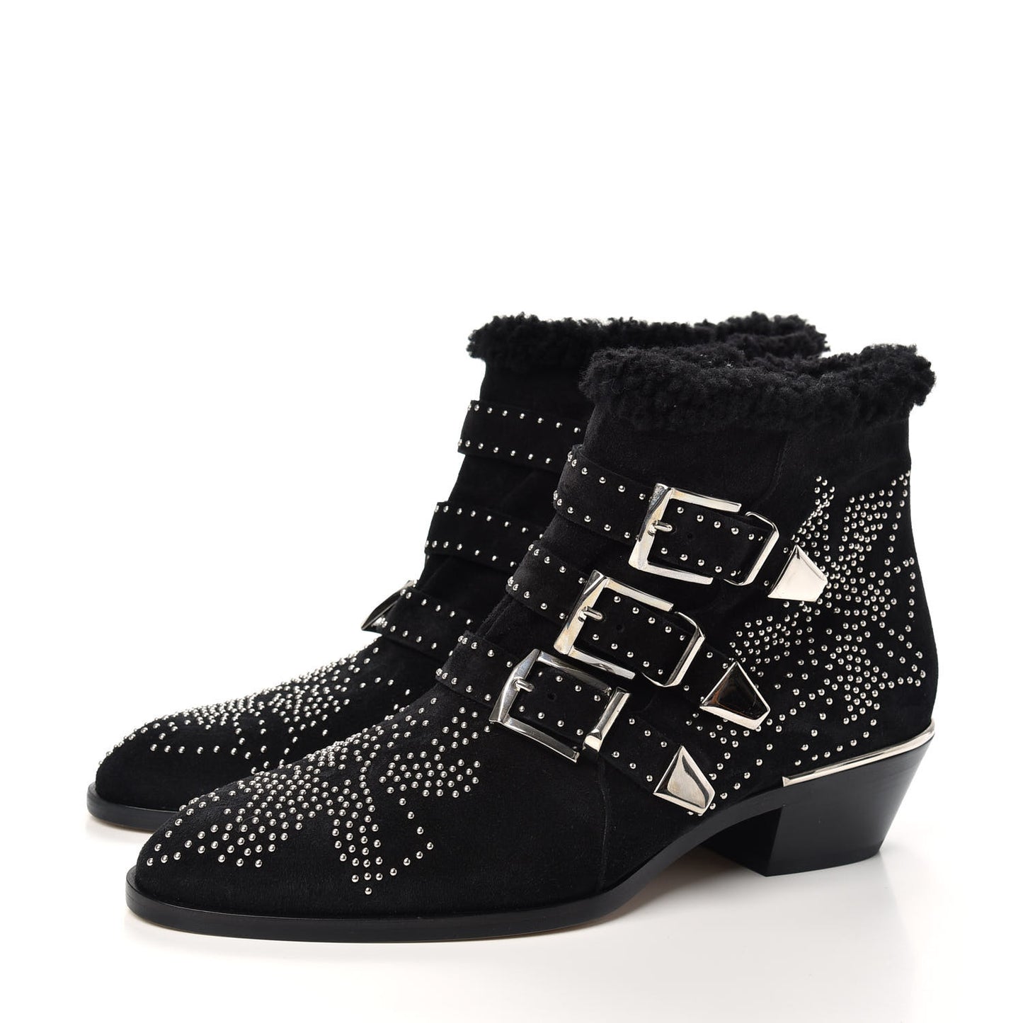 Shearling Studded Susanna Ankle Boots 38 Black