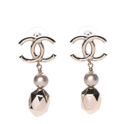 Chanel Metal Bead Pearl CC Drop Earrings Golden Pearly White 1 of 5