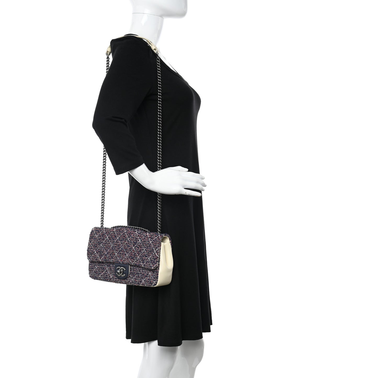 Tweed Quilted Medium Single Flap Blue Multicolor