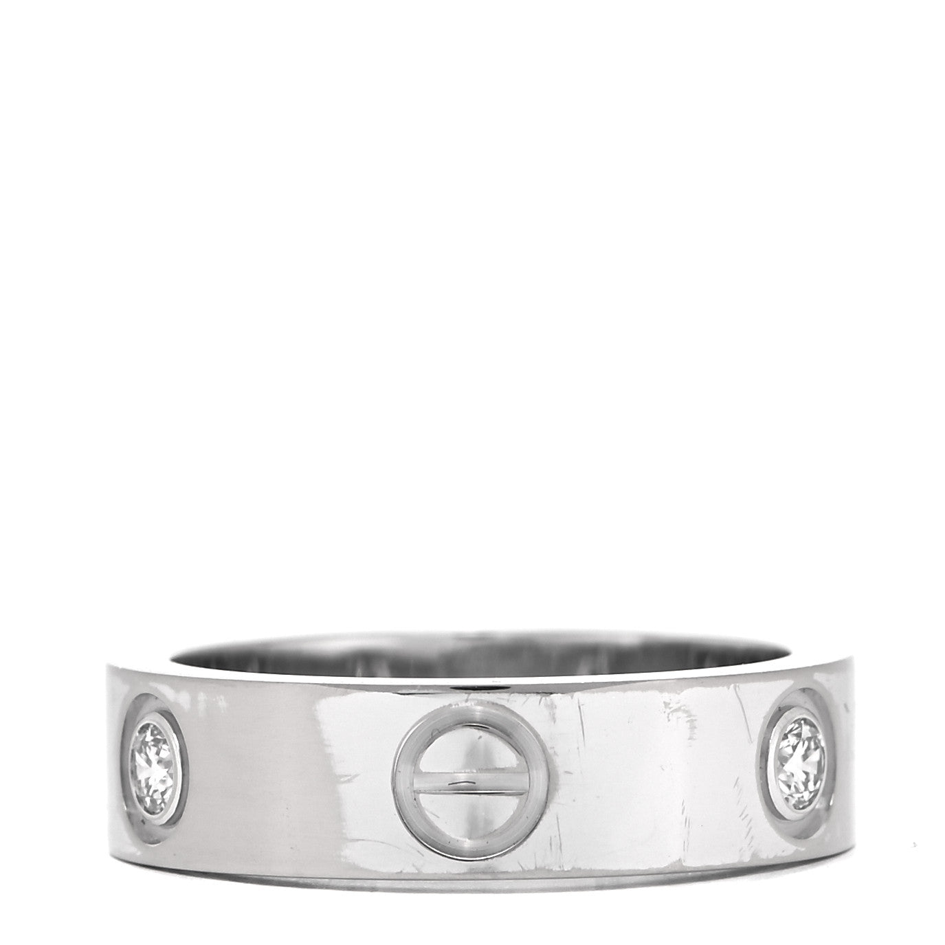 18K White Gold 3 Diamond 5.5mm LOVE Ring 54 6.75