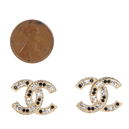 Chanel Crystal Baguette CC Earrings Light Gold Black 3 of 8