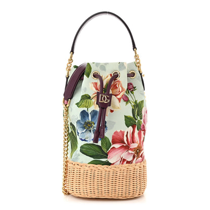 Dolce & Gabbana Wicker Canvas Floral Print Millennials Bucket Bag Multicolor 1 of 9