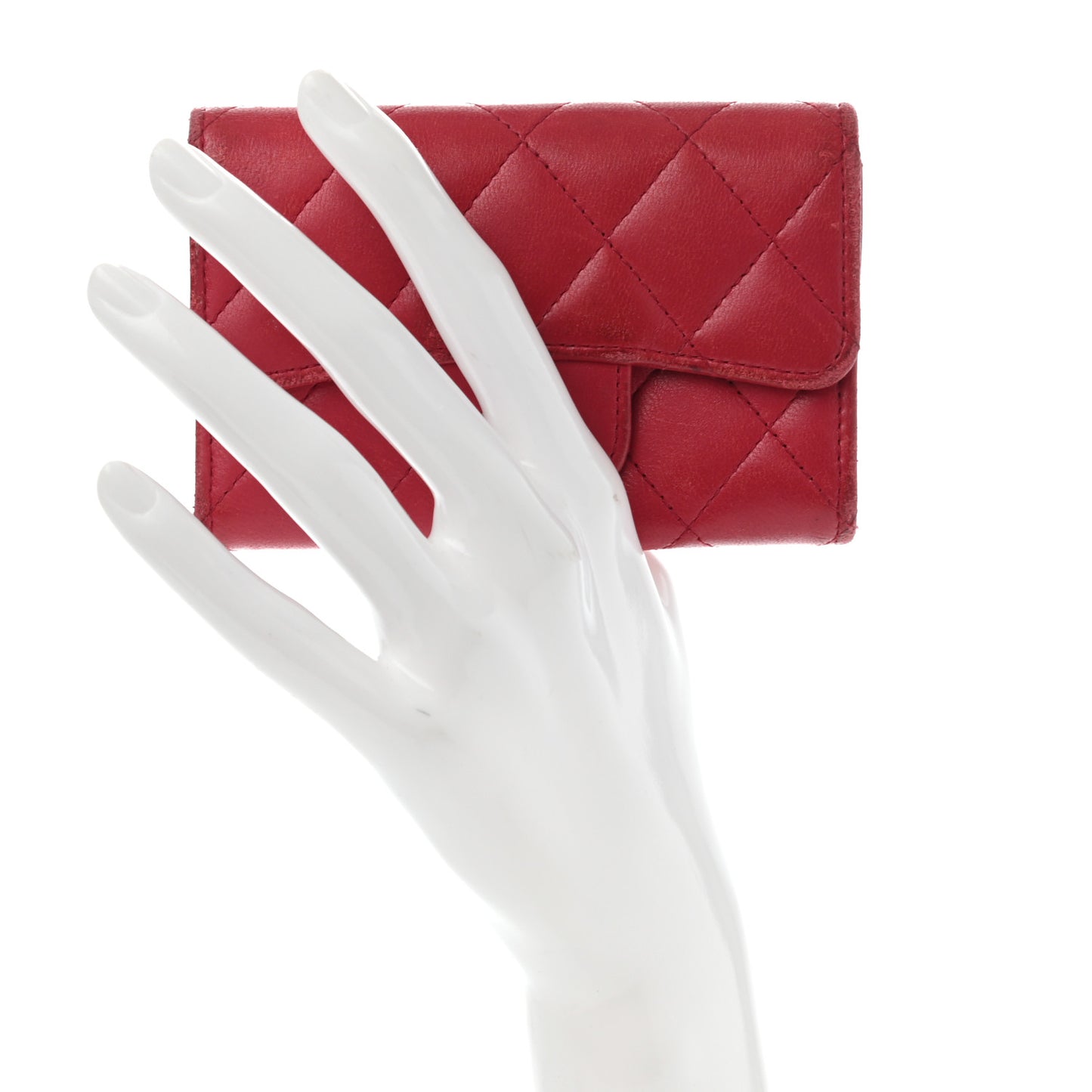 Lambskin Quilted Flap Card Holder Dark Pink