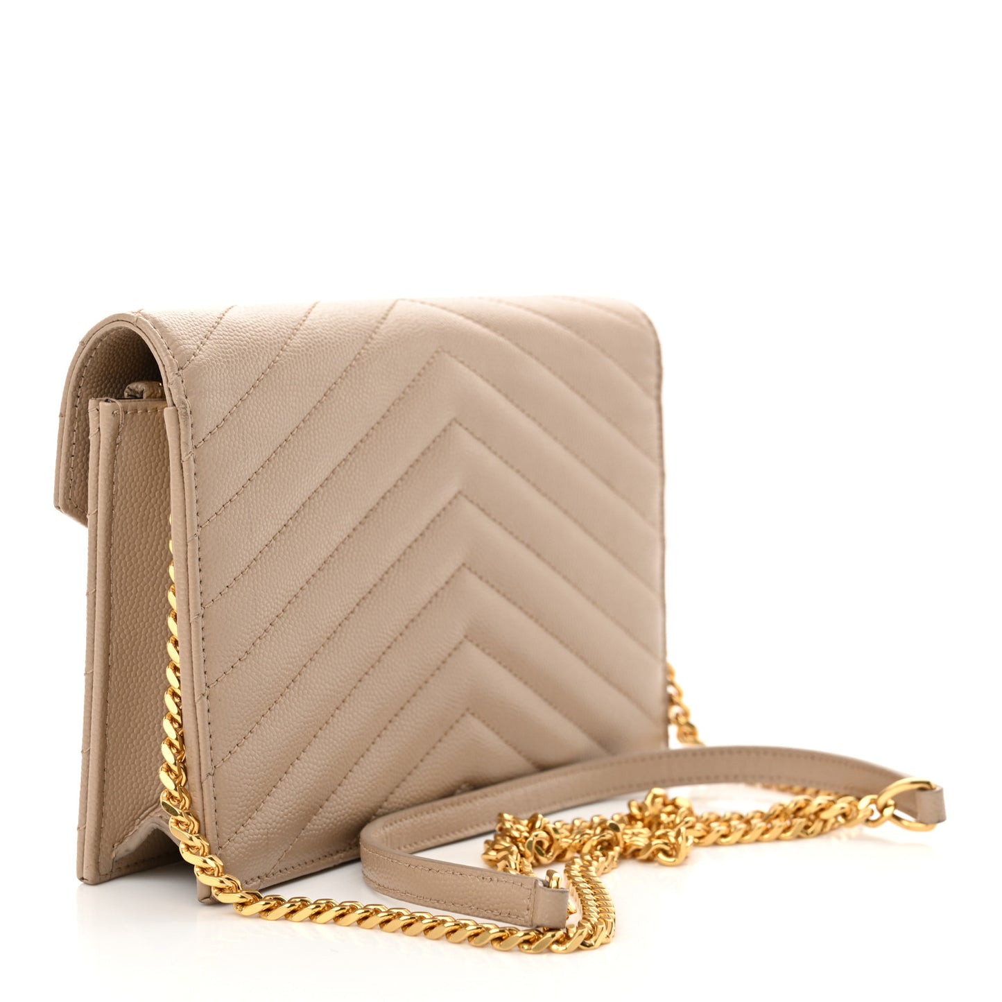 Grain De Poudre Matelasse Chevron Monogram Chain Wallet Nude Powder