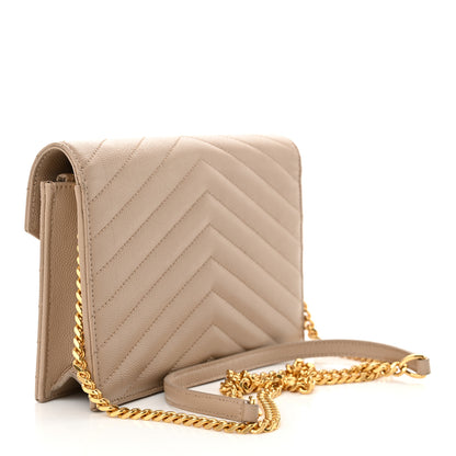 Saint Laurent Grain De Poudre Matelasse Chevron Monogram Chain Wallet Nude Powder 3 of 12