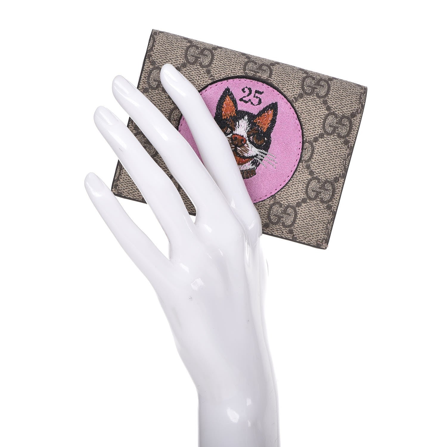 Gucci GG Supreme Monogram Bosco Patch Card Case Wallet Beige Malva Hibiscus Red 2 of 8