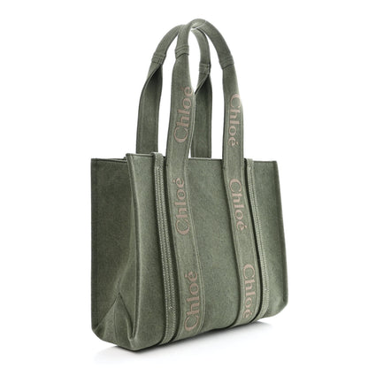 Chloe Linen Medium Woody Tote Wide Forest 3 of 10