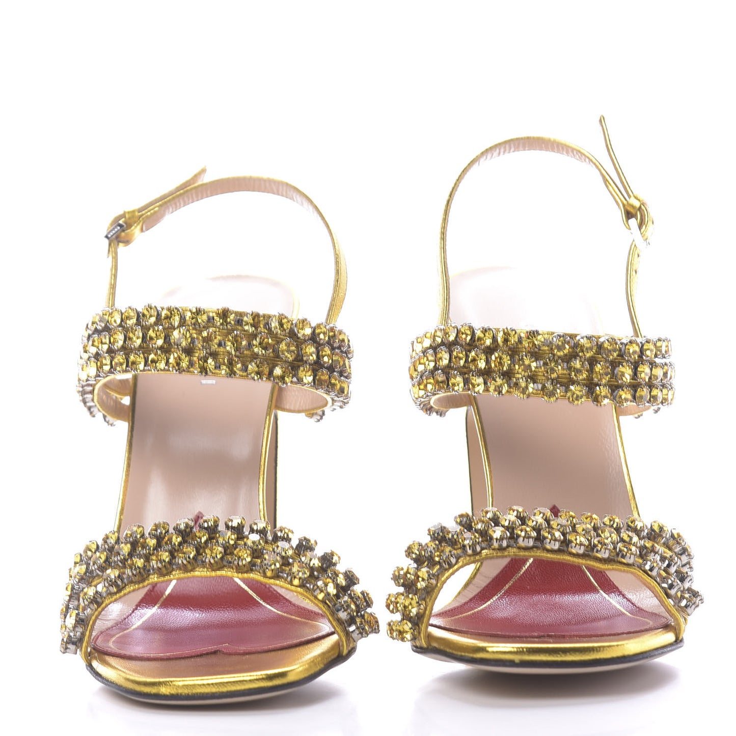 Nappa Silk Crystal Bertie High Heel Sandals 36 Gold