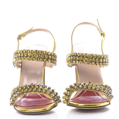 Gucci Nappa Silk Crystal Bertie High Heel Sandals 36 Gold 2 of 8