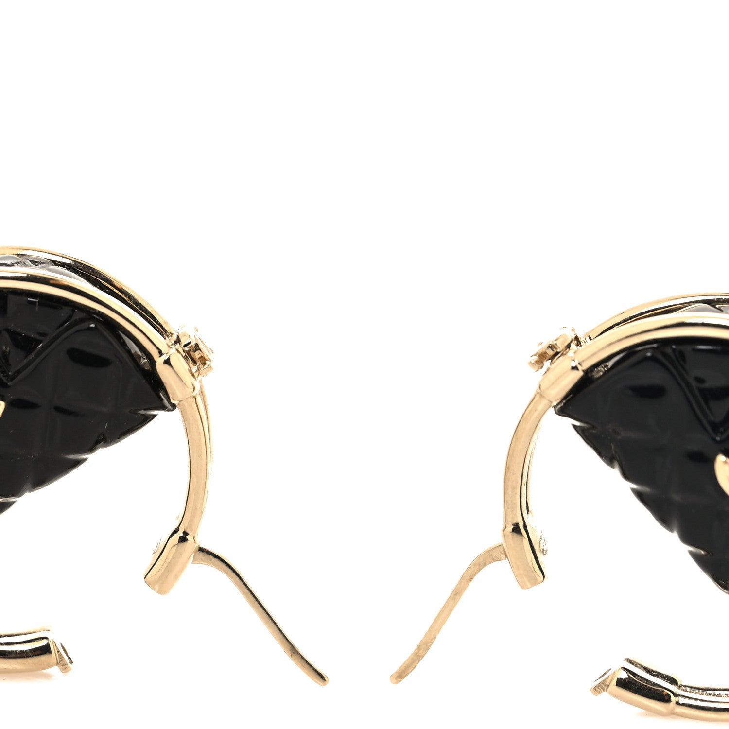 Chanel Metal Resin Quilted Flap Bag Hoop Earrings Black Gold 3 of 5