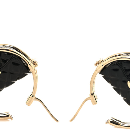 Chanel Metal Resin Quilted Flap Bag Hoop Earrings Black Gold 3 of 5