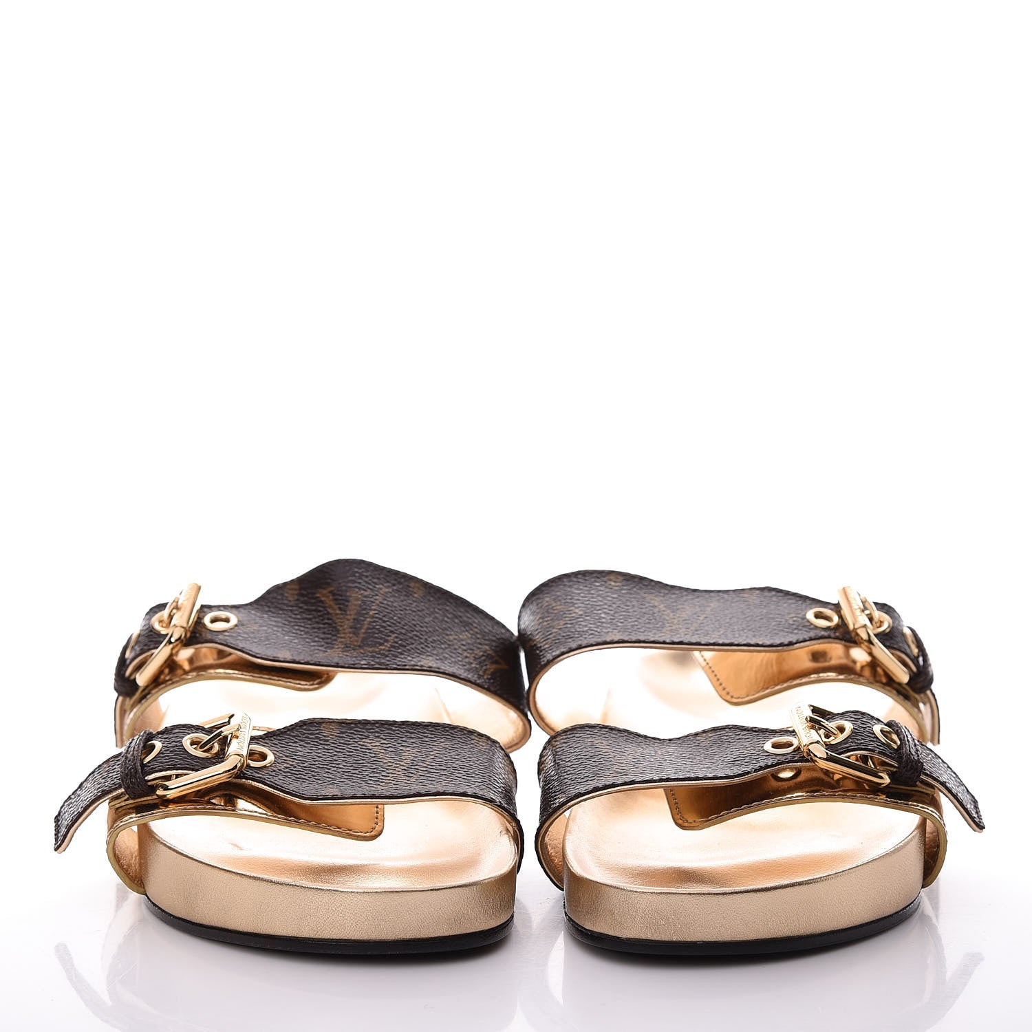 Louis Vuitton Metallic Calfskin Patent Monogram Bom Dia Mule Sandals 36 Gold 2 of 7