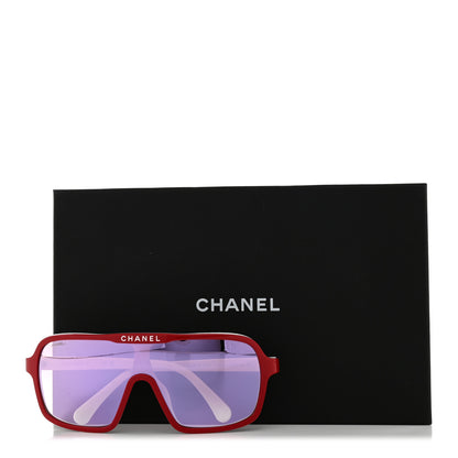 Chanel Acetate Shield Quilted Sunglasses 71655A White Red 7 of 7