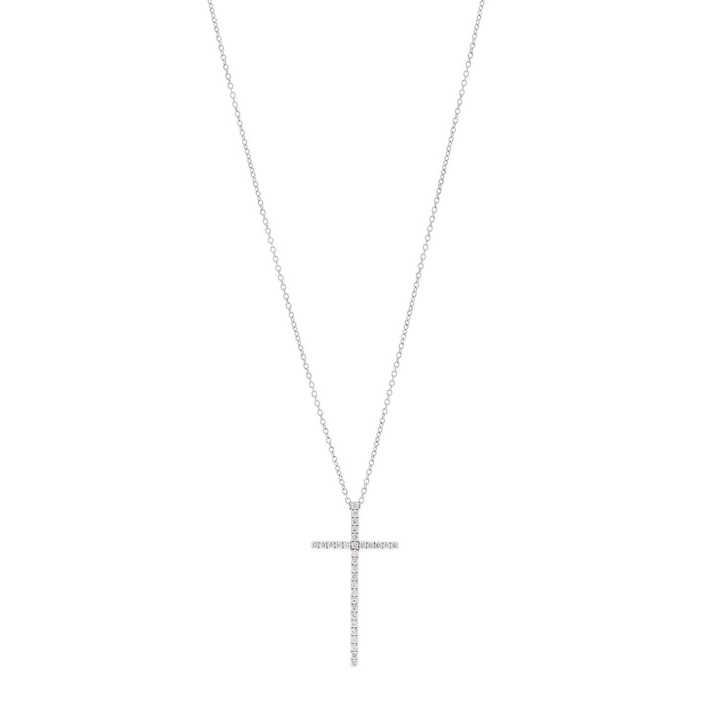 18K White Gold Diamond Metro Cross Pendant Necklace