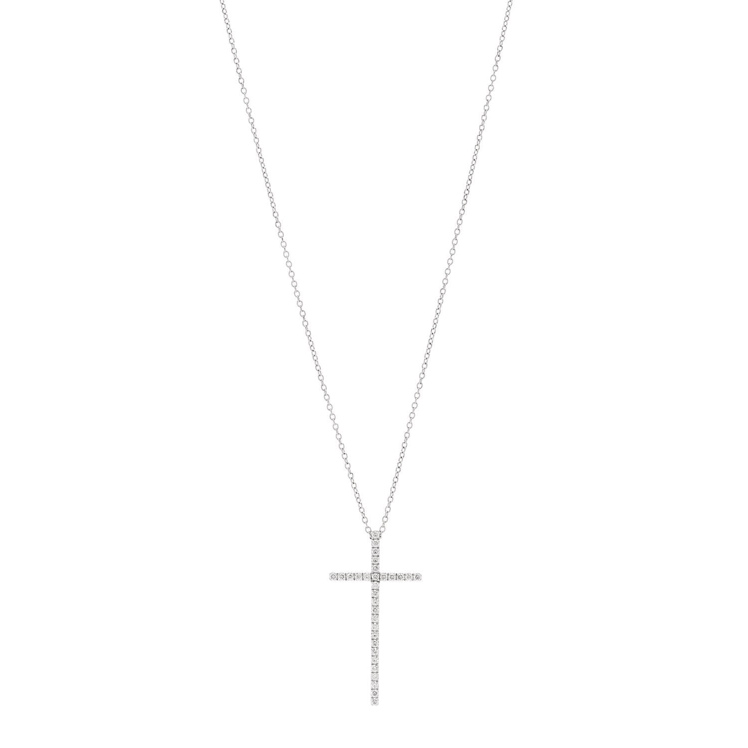 Tiffany 18K White Gold Diamond Metro Cross Pendant Necklace 1 of 6