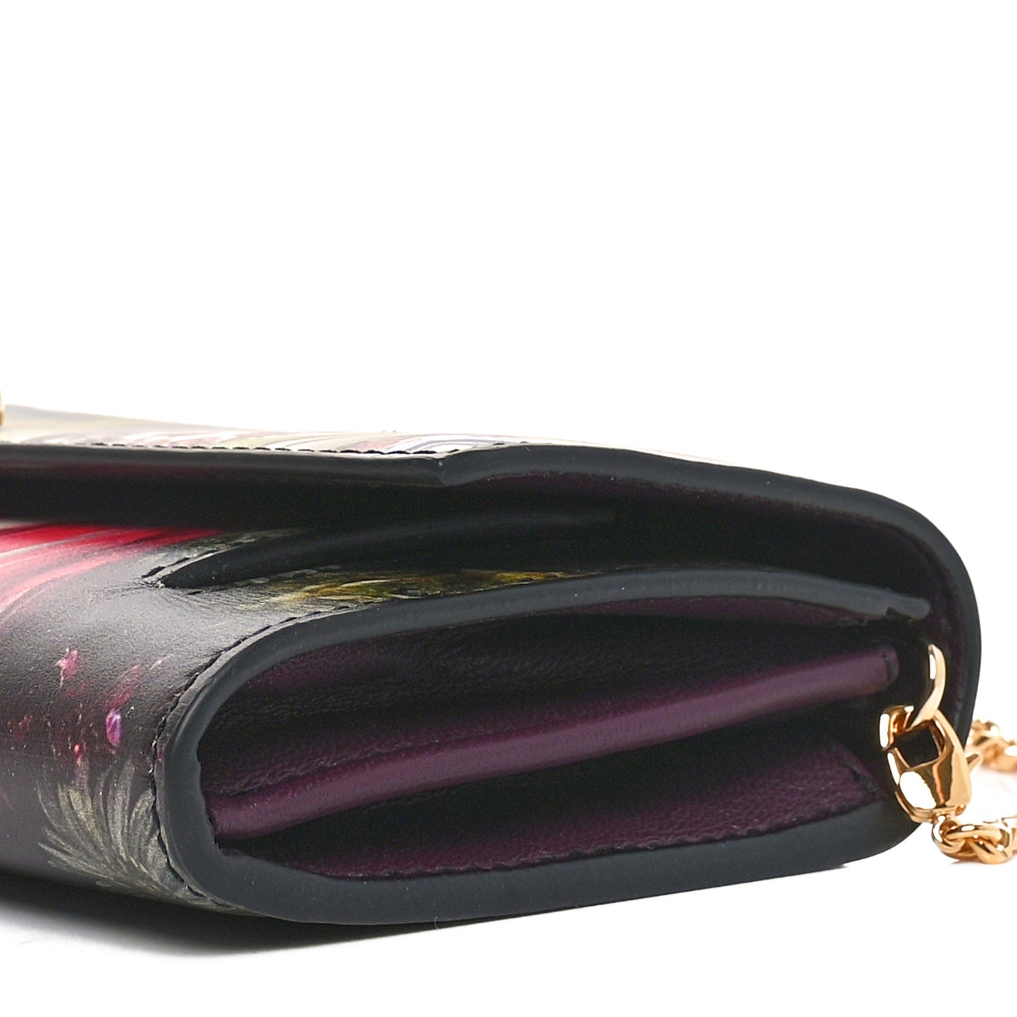 Printed Calfskin Dripping Flower Skull Wallet on Chain Multicolor