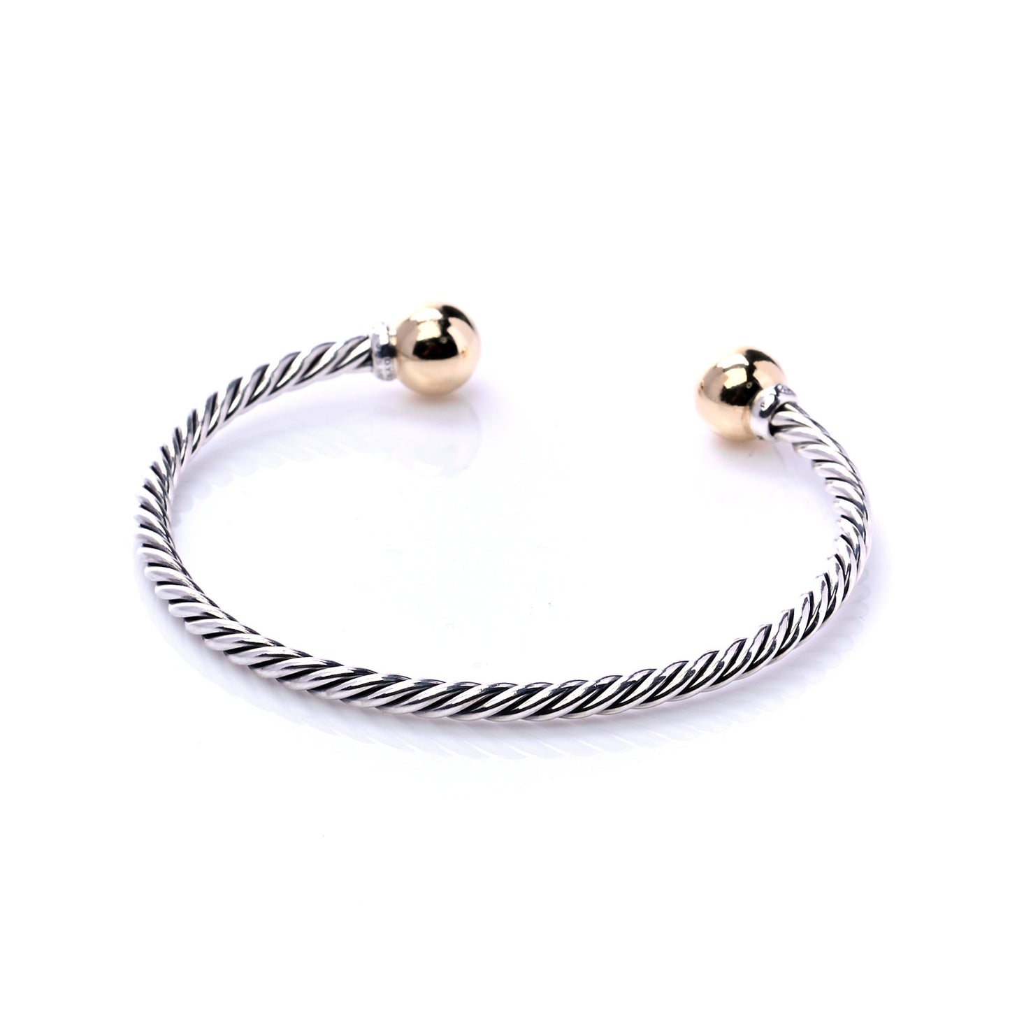 Sterling Silver 18K Yellow Gold Diamond 9mm Solari Bead Bracelet