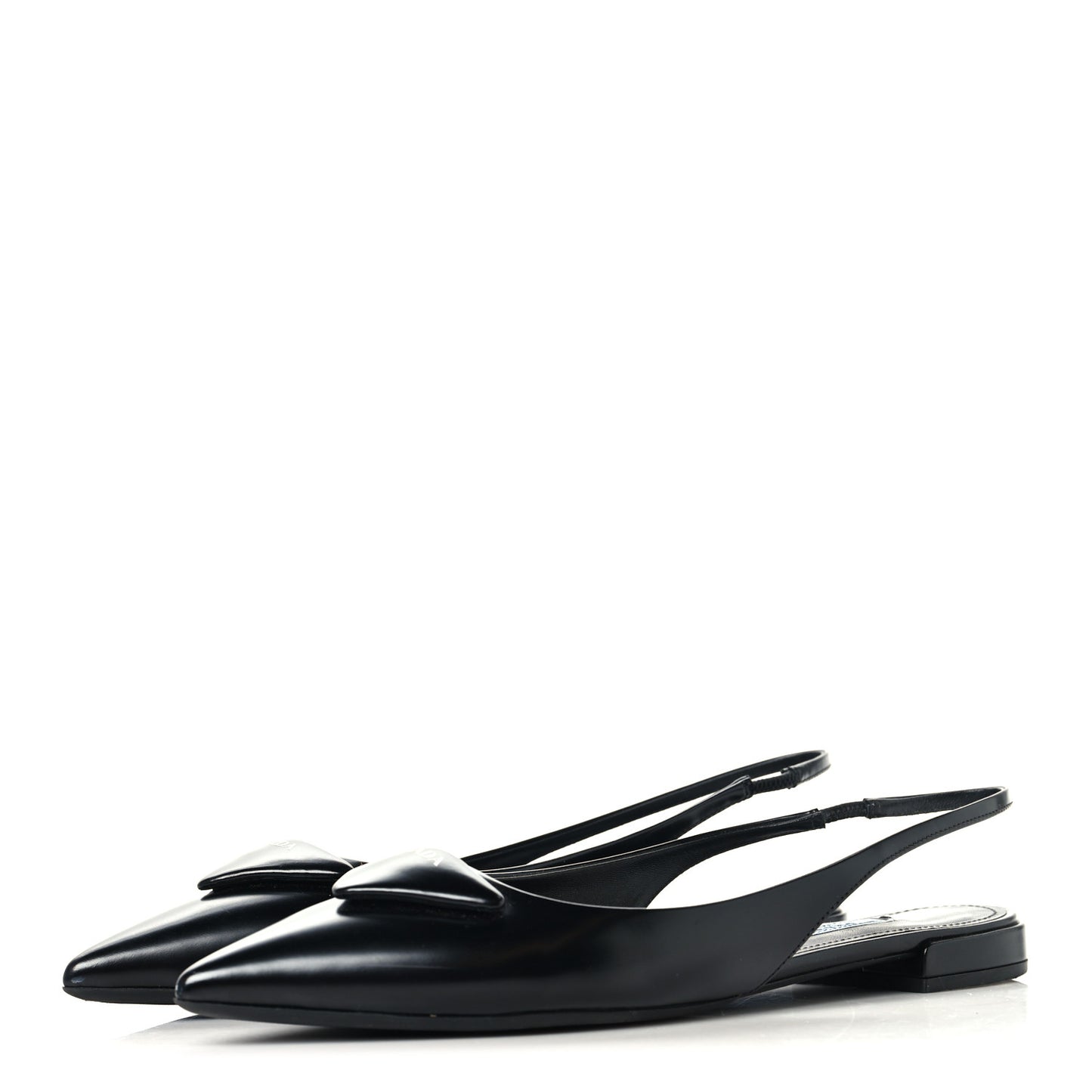 Spazzolato Padded Triangle Logo Pointed Toe Slingback Flats 38.5 Black