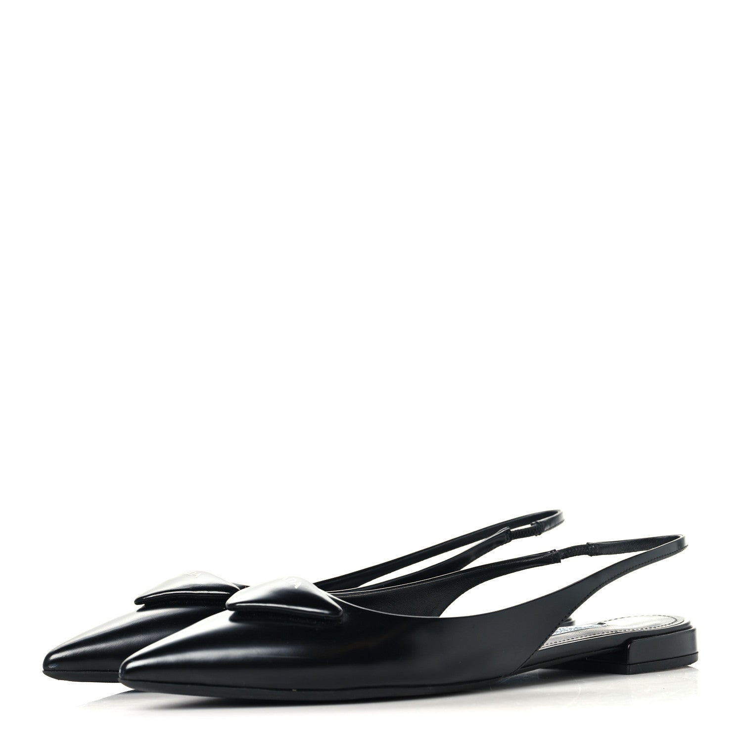 Prada Spazzolato Padded Triangle Logo Pointed Toe Slingback Flats 38.5 Black 4 of 10