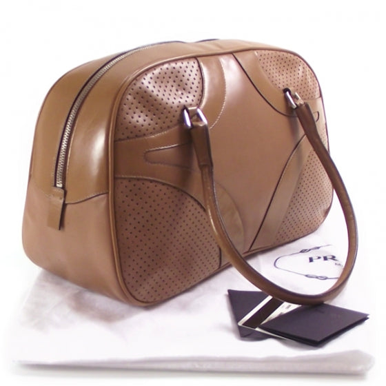 Leather Perforated Bowling Bag Brown