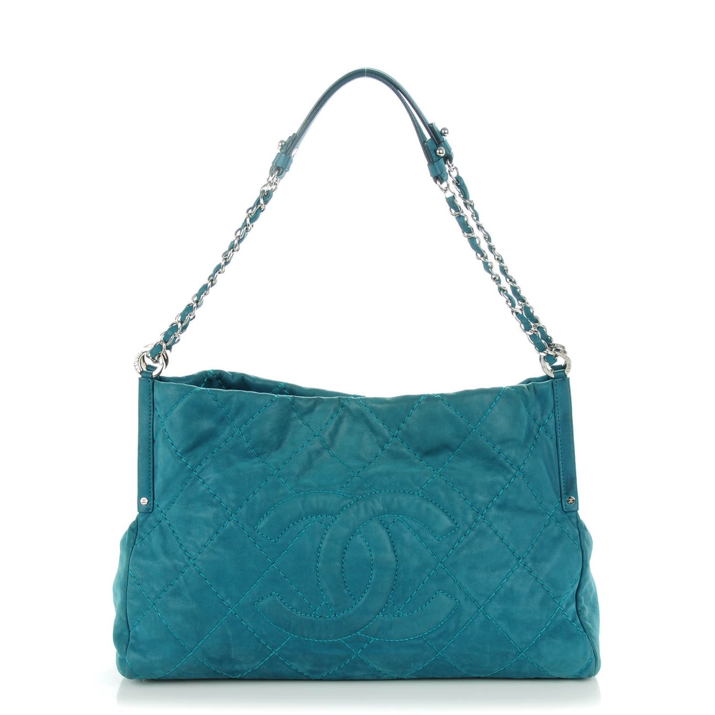 Iridescent Calfskin Quilted Small Sea Hit Turquoise
