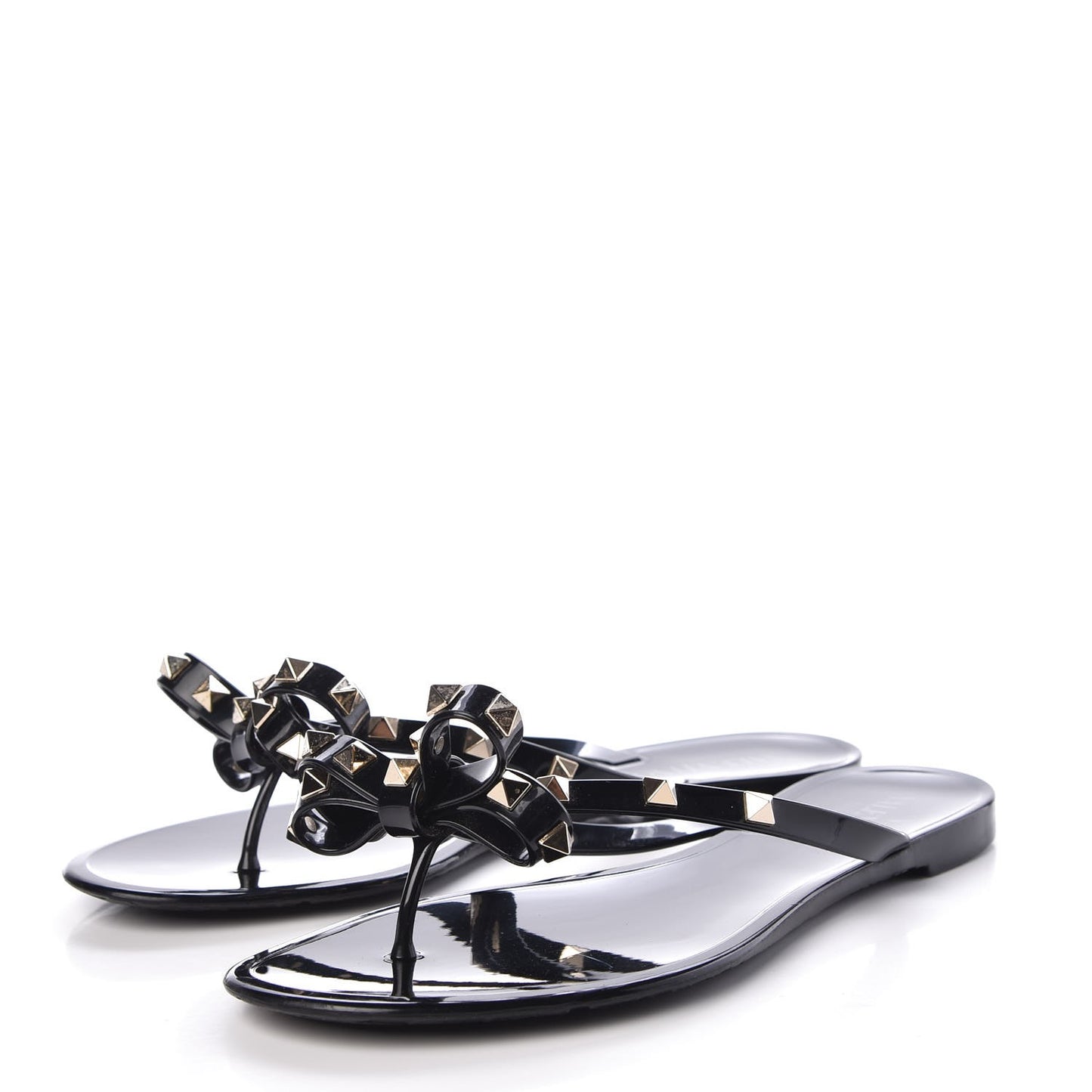 PVC Jelly Rockstud Bow Thong Sandals 39 Black