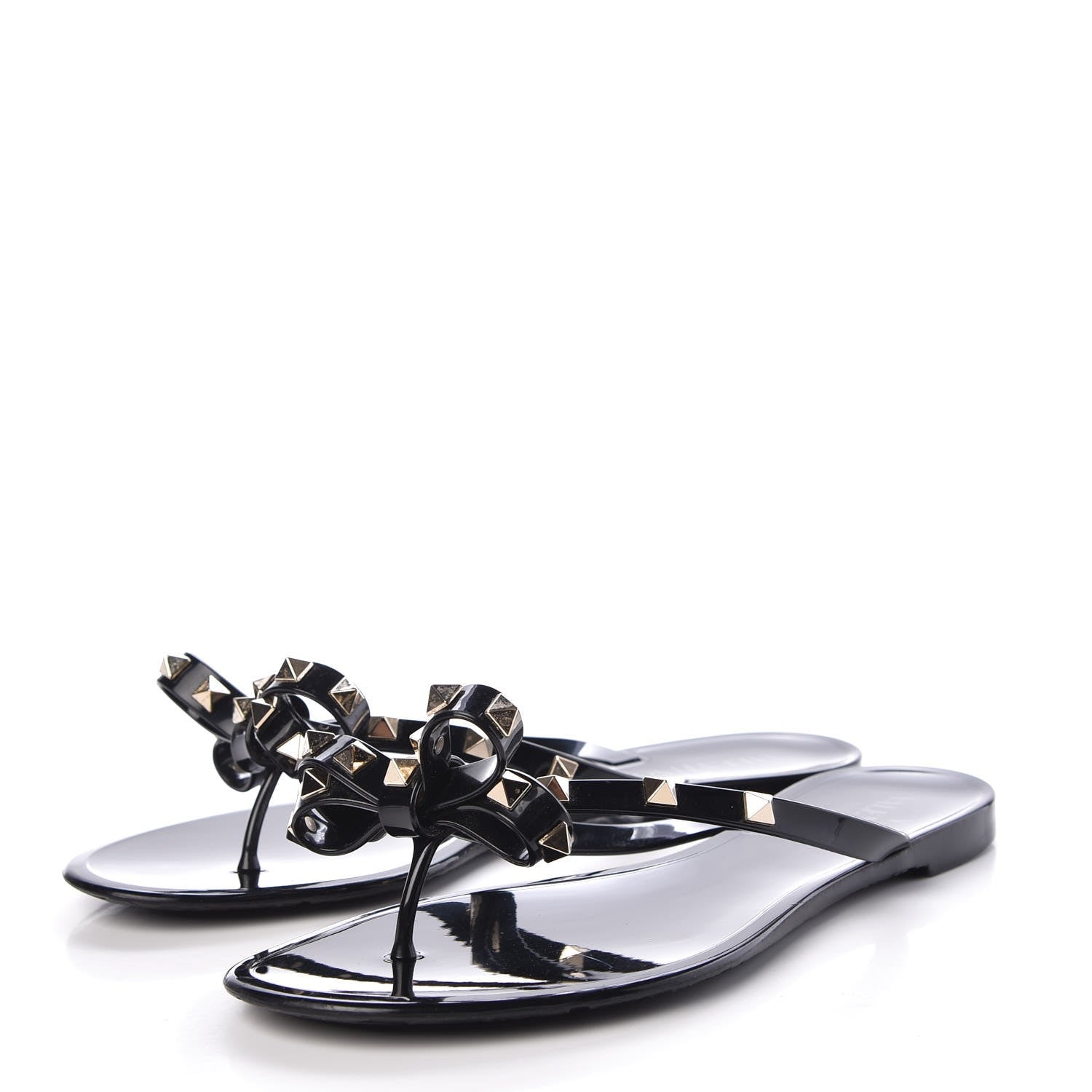 Valentino Garavani PVC Jelly Rockstud Bow Thong Sandals 39 Black 3 of 8