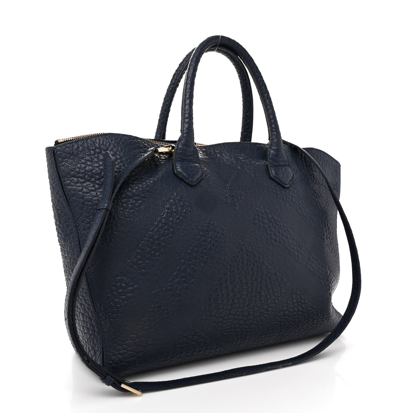 Heritage Grain Check Embossed Medium Dewsbury Tote Blue Carbon