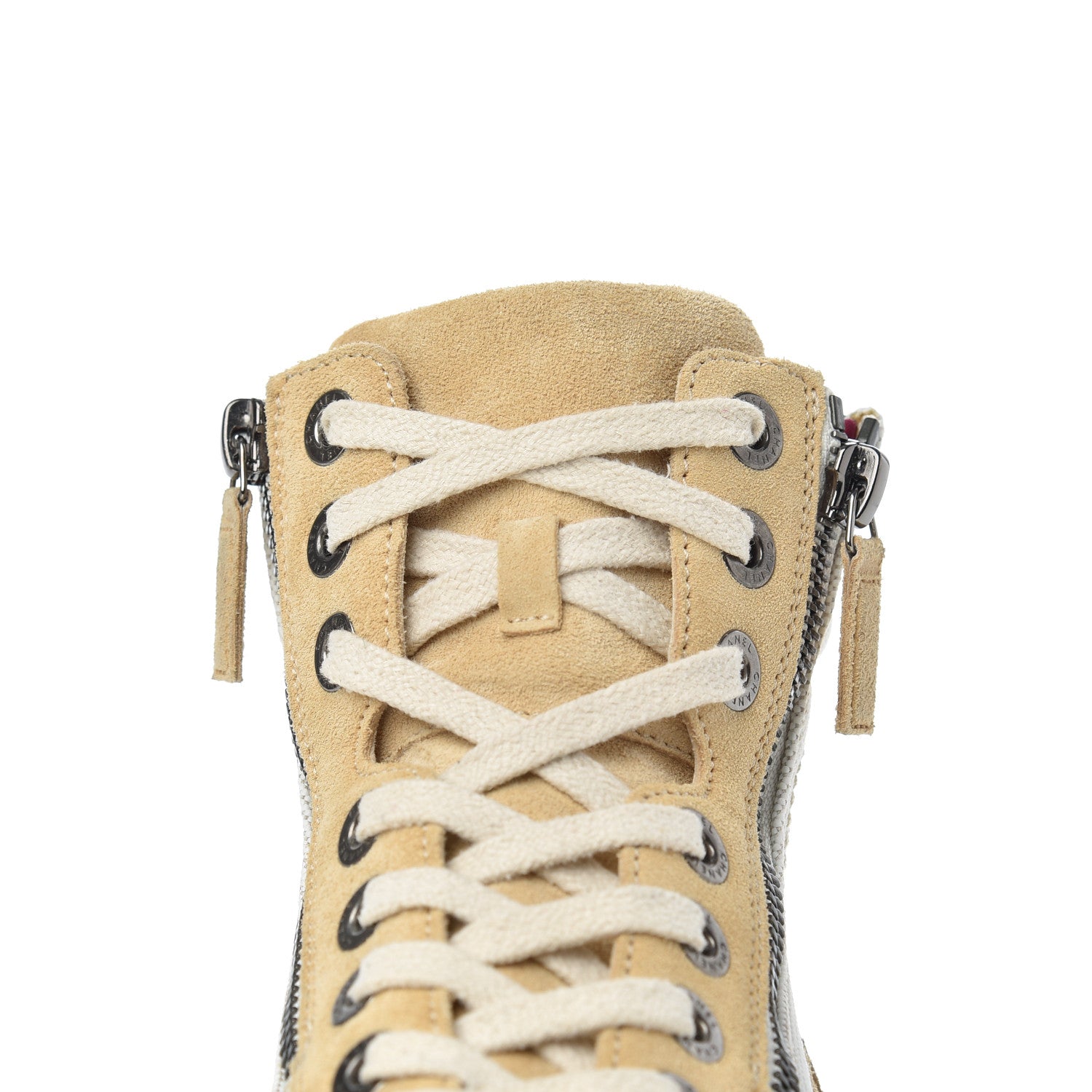 Chanel Toile Suede Calfskin CC Lace Up Short Boots 36 Light Beige 12 of 20