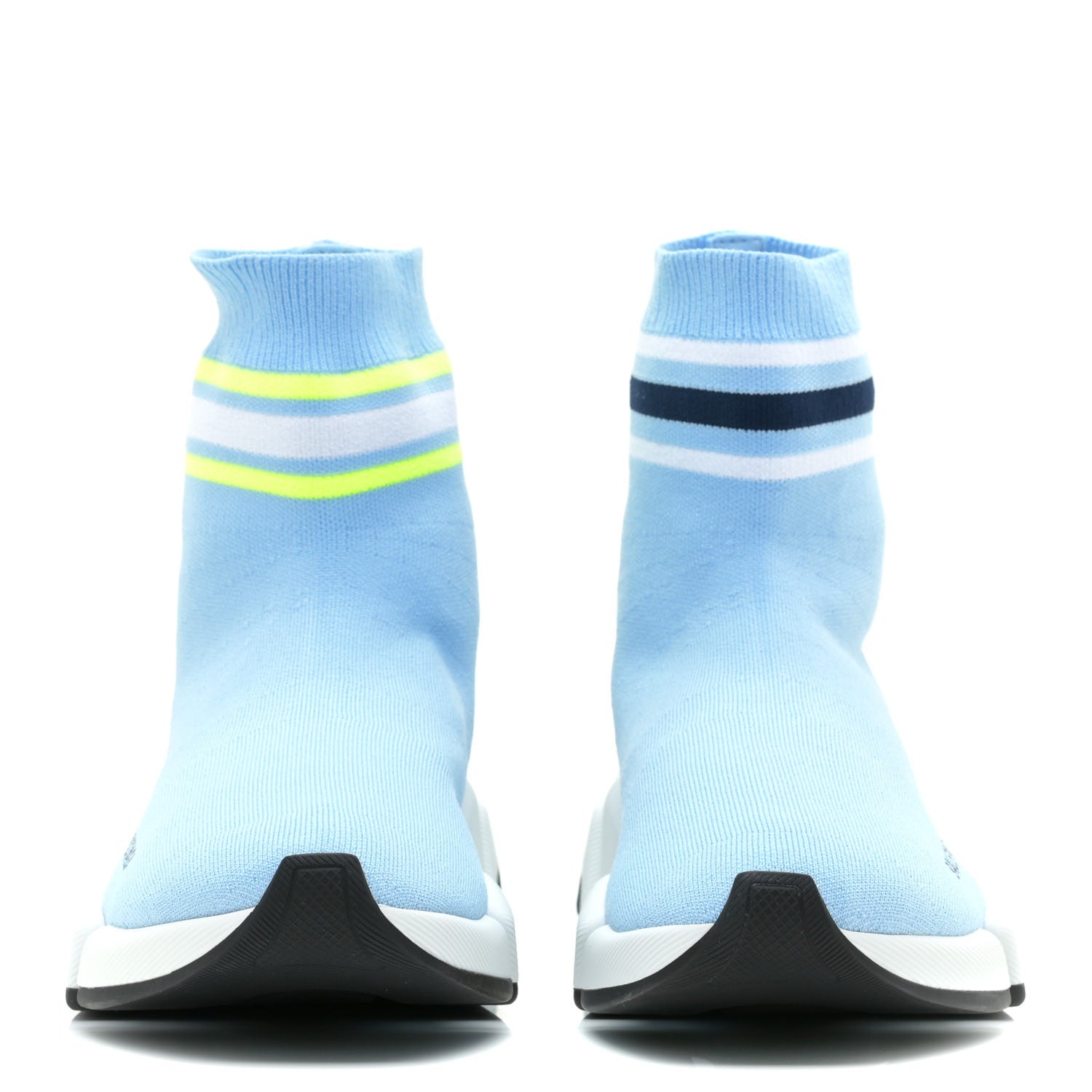 Balenciaga Technical 3D Recycled Knit Striped Womens Speed 2.0 Sneakers 38 Airy Blue Navy Fluorescent Yellow 2 of 7
