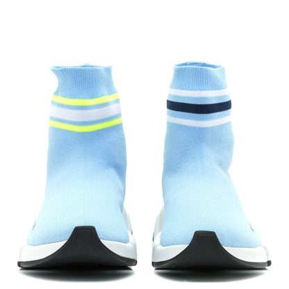 Balenciaga Technical 3D Recycled Knit Striped Womens Speed 2.0 Sneakers 38 Airy Blue Navy Fluorescent Yellow 2 of 7