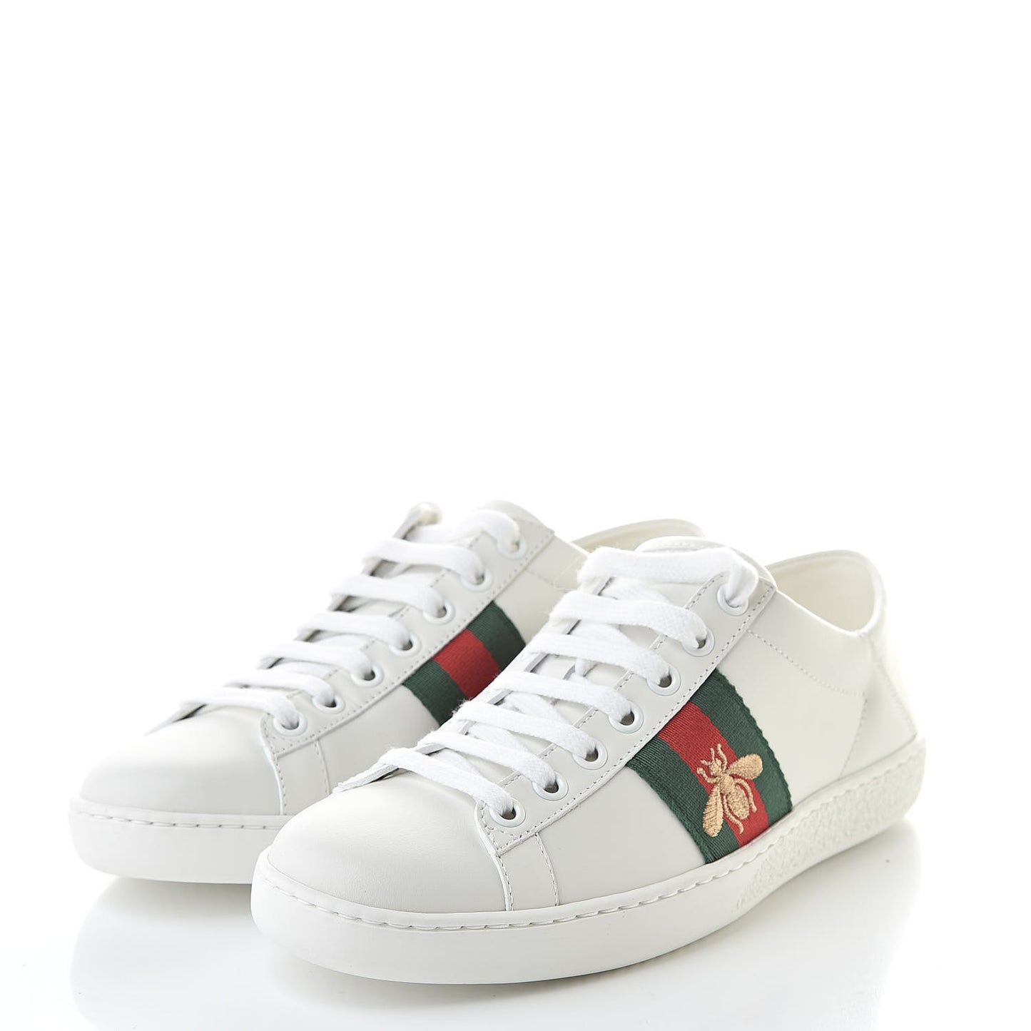 Calfskin Web Bee Embroidered Womens Ace Sneakers 35 White Green