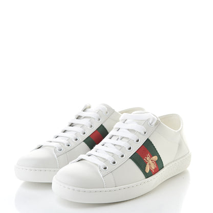 Gucci Calfskin Web Bee Embroidered Womens Ace Sneakers 35 White Green 3 of 9