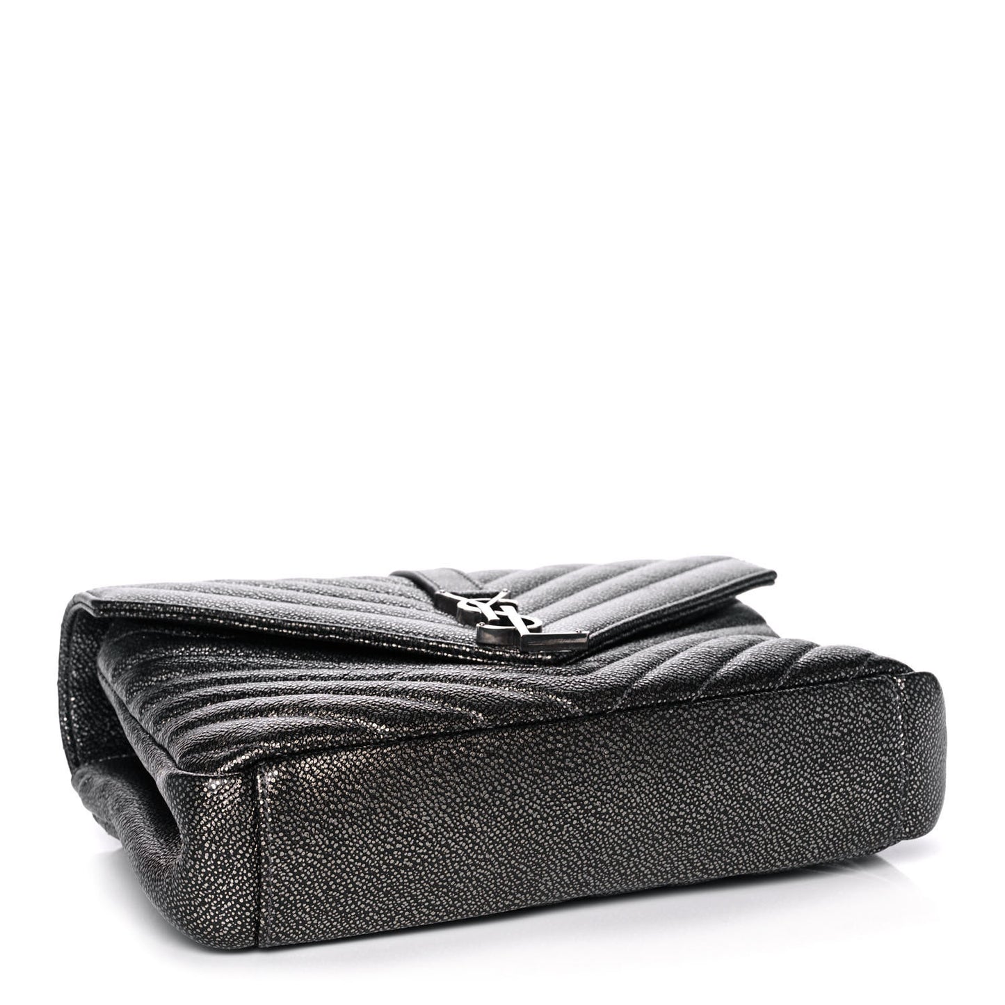Metallic Grain De Poudre Matelasse Chevron Monogram Medium College Bag Gunmetal