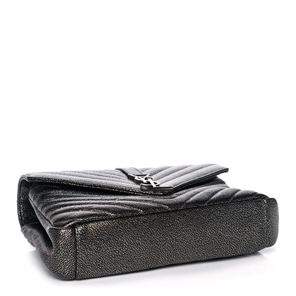 Saint Laurent Metallic Grain De Poudre Matelasse Chevron Monogram Medium College Bag Gunmetal 4 of 12