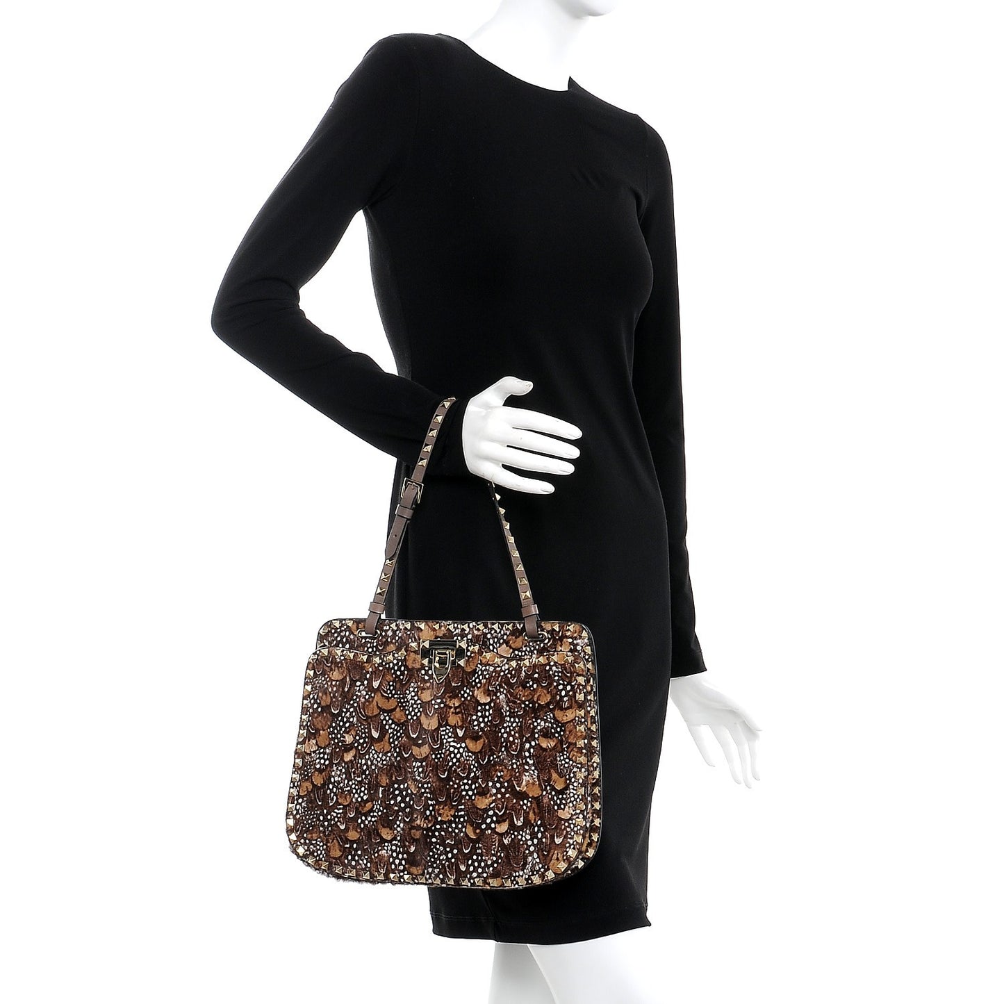 Calf Hair Feather Rockstud Shoulder Satchel