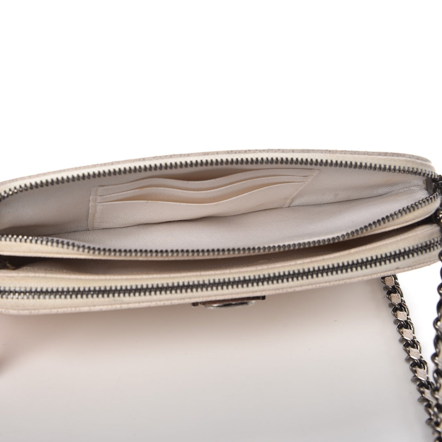 Caviar Quilted Small Boy Clutch With Chain Ivory