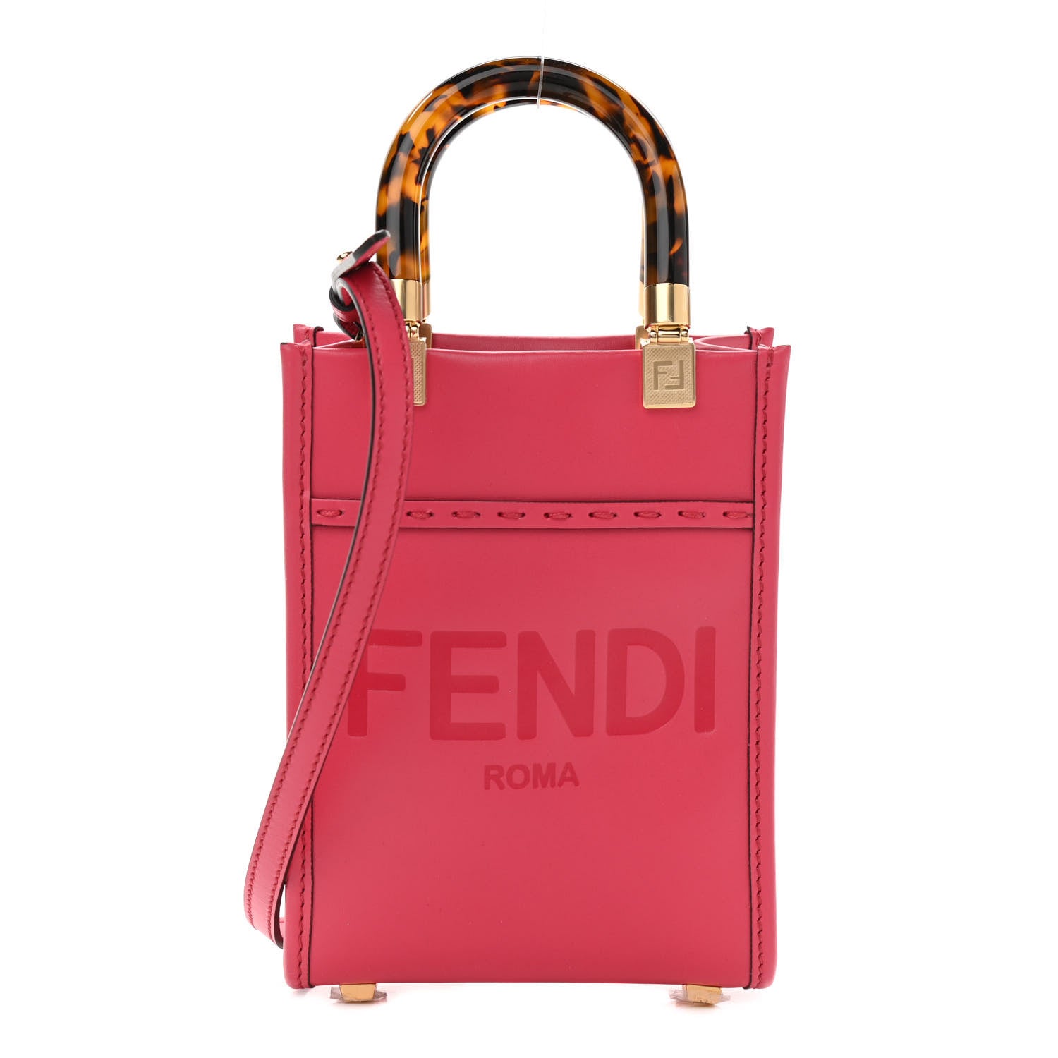 Fendi Vitello King Plexiglass Logo Embossed Mini Fendi Sunshine Shopper Tote Lampone 1 of 10