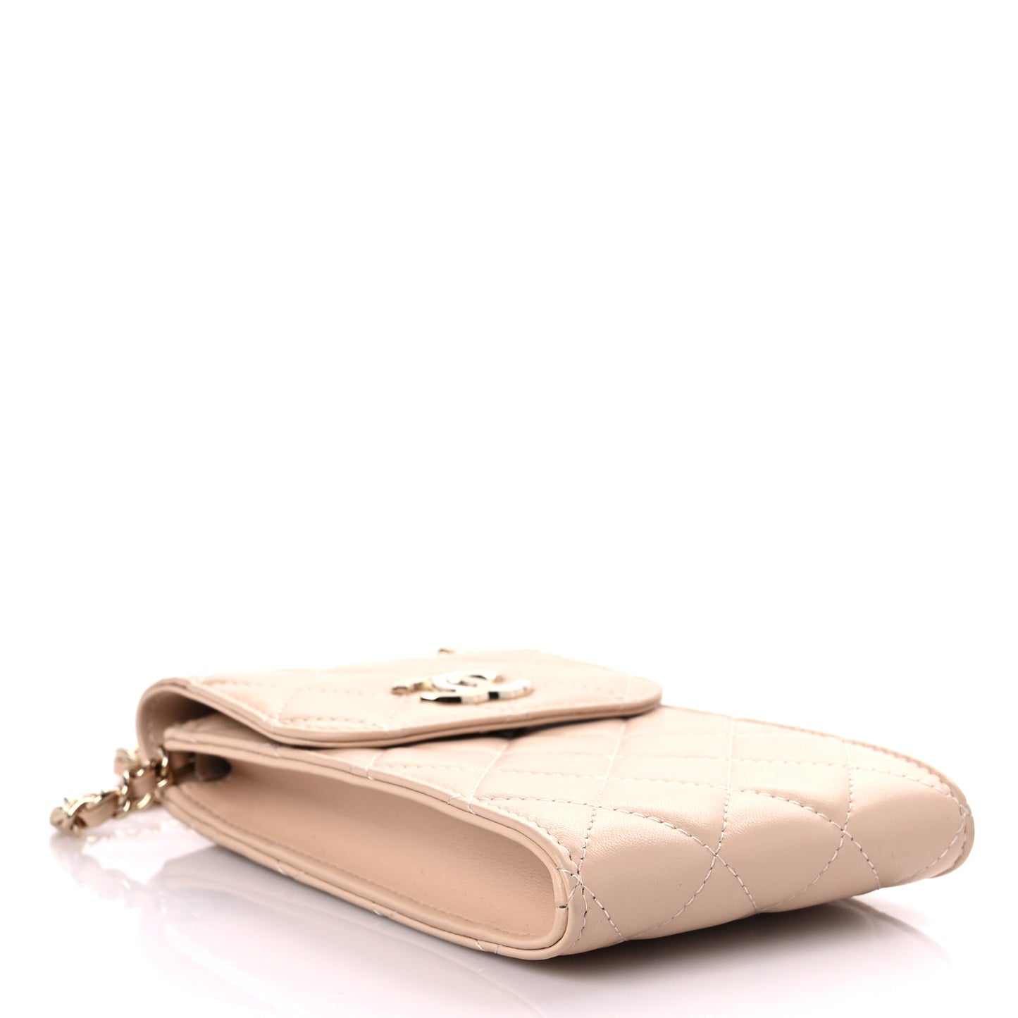 Lambskin Quilted CC Phone Holder Light Beige