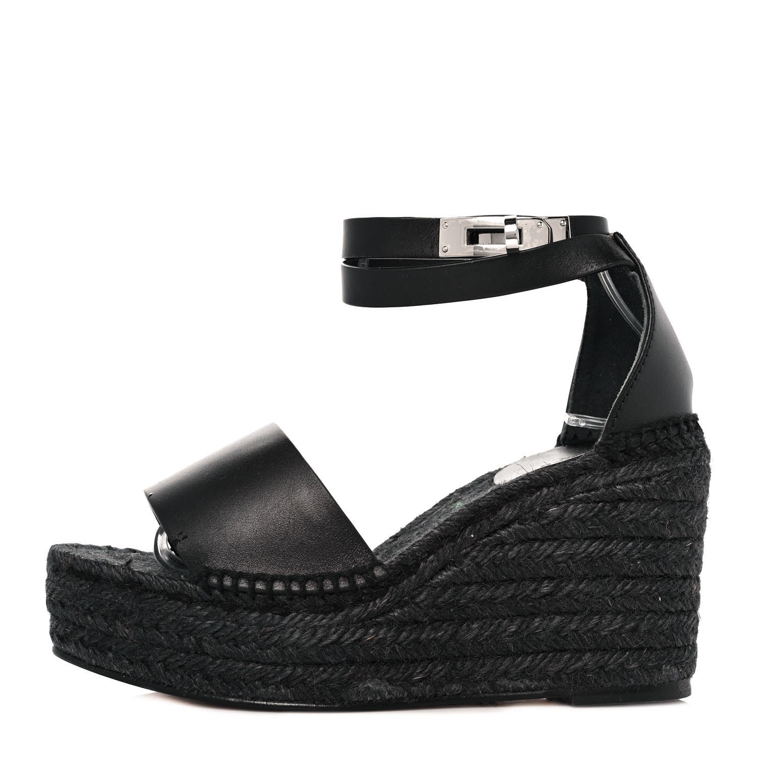 Hermes Calfskin Tivoli Espadrille Wedge Sandals 36 Black 1 of 8