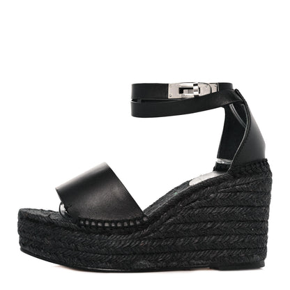 Hermes Calfskin Tivoli Espadrille Wedge Sandals 36 Black 1 of 8