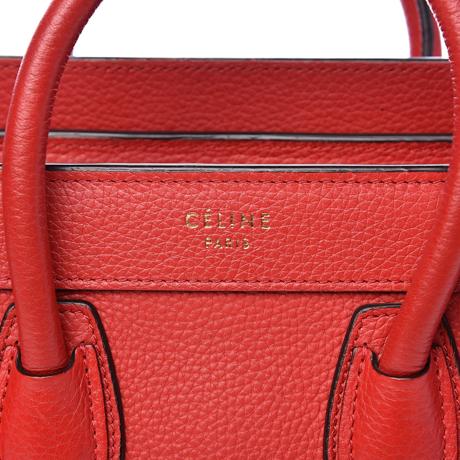 Celine Drummed Calfskin Nano Luggage Coquelicot 7 of 13